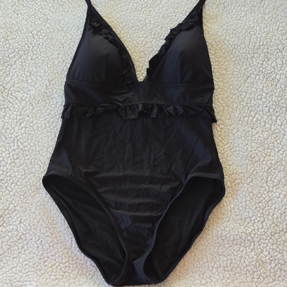 J. Crew Black One-Piece Ruffled Swimsuit